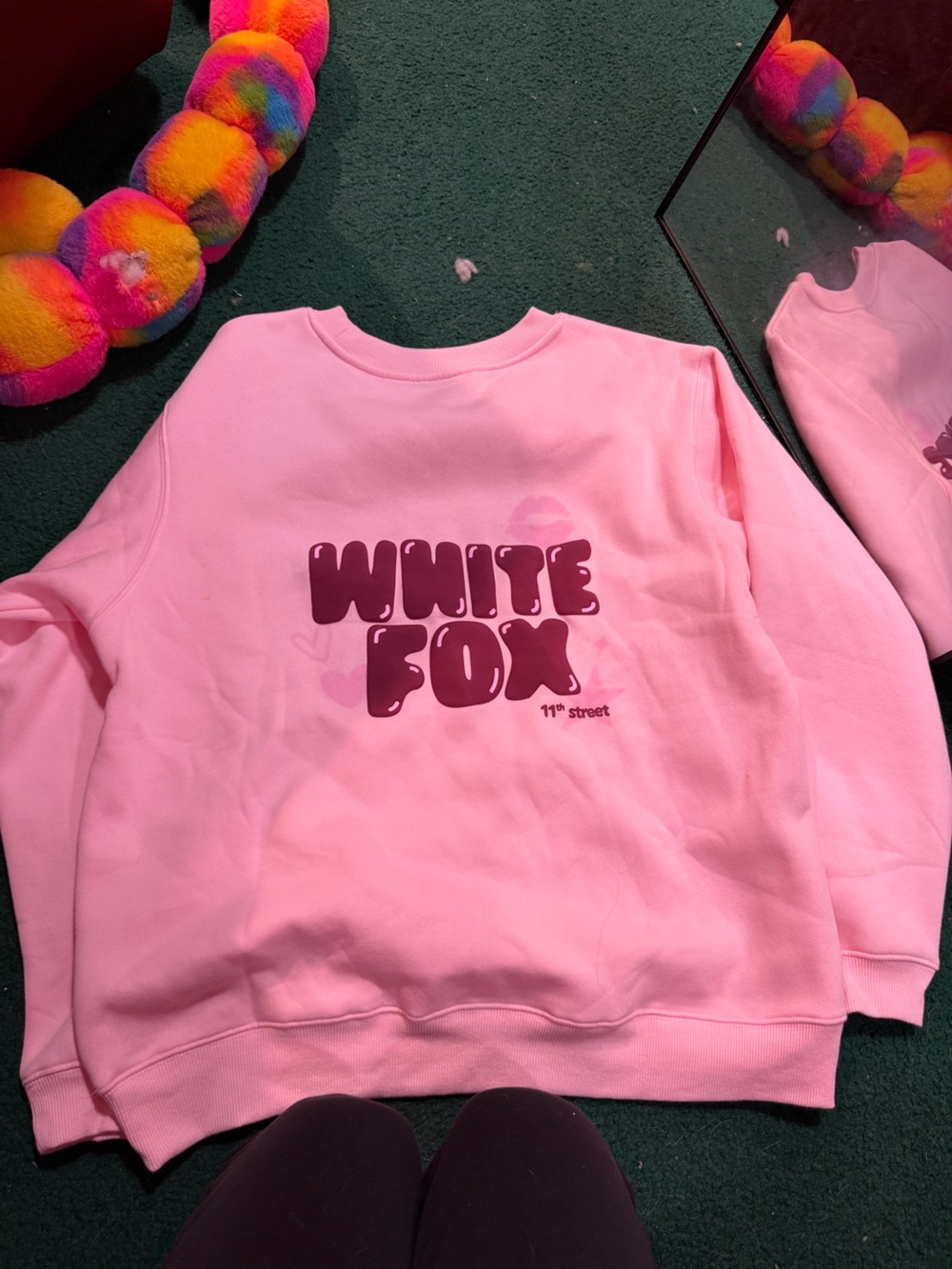 White Fox Boutique Pink Crewneck with Maroon Logo